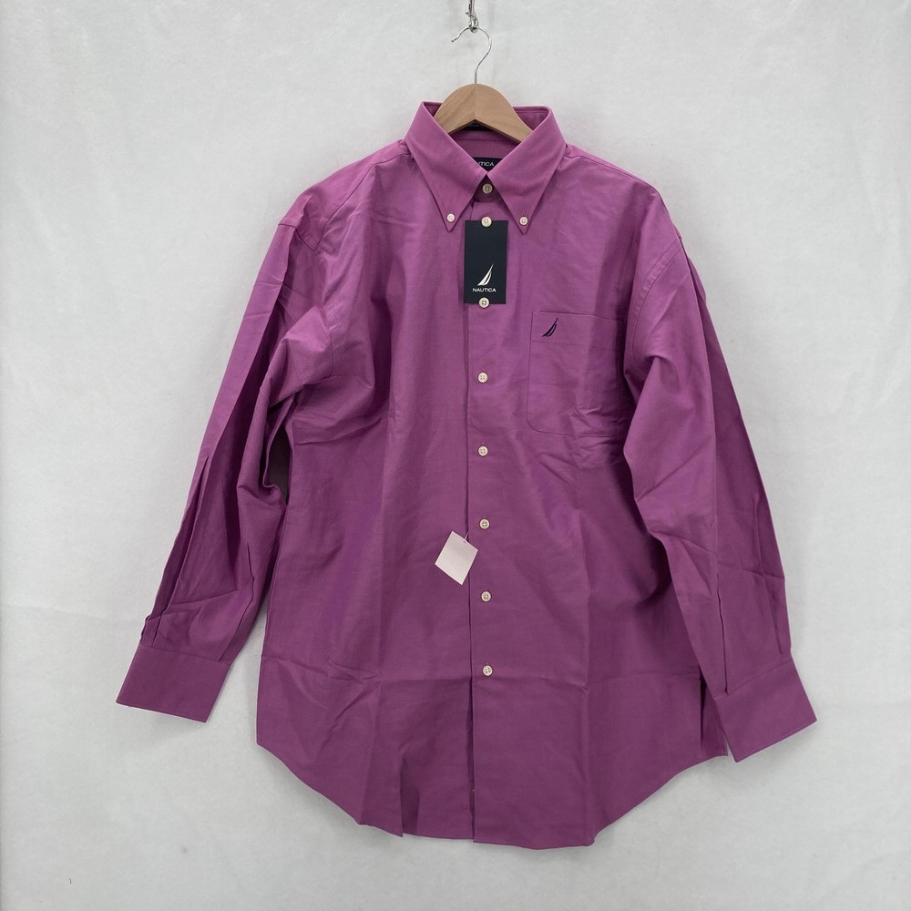 Nautica Shirt Mens 16 32/33 Purple Vintage Oxford Button Down Dress Long Sleeve